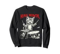 Rock On Vintage Drummer Cat 80s Band Style Sweatshirt