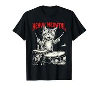 Rock On Vintage Drummer Cat 80s Band Style T-Shirt