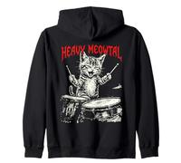 Rock On Vintage Drummer Cat 80s Band Style Zip Hoodie