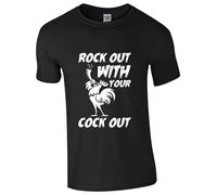 Rock Out with Your Cock Out T Shirt Funny Sarcastic Rooster Animal Birds Lovers Ironic Joke Saying Gift for Friend Unisex Gift Adult Kids Tee Top Black