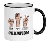 Rock Paper Scissors Champion 11 oz Mug. Funny Gift for Friends, Family, and Co-Workers