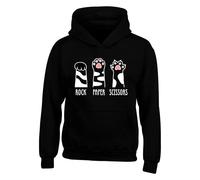 Rock Paper Scissors Hoodie - Funny Gaming Joke Hoodie For Boys Girls Cat Lover Paw Retro Humour Nostalgia Gift Unisex Kids Adults Top(L, Black)