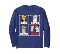 Rock Paper Scissors Razor Tipped Murder Mittens Cat Paws Long Sleeve T-Shirt, Adult Unisex, Navy Blue, Small