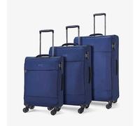 Rock Paris 3 Piece Set of 8 Wheel Softshell Suitcases Navy