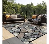 Rock Pattern 40 x 60cm to 200 x 300cm Outdoor Rug Waterproof for Patio Decor, Foldable Reversible Plastic Straw Area Rugs Mat for Camper, Outside Carpet for Rv, Deck, Porch, Picnic, Forest, Balcony