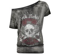 Rock Rebel by EMP Dark Grey T-shirt with Wide Neckline and Print T-Shirt dark grey 5XL