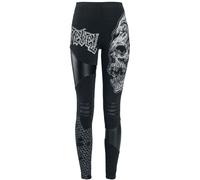 Rock Rebel by EMP Rock-Style Leggings with Prints, Cut-Outs and Faux-Leather Inserts Leggings black white 5XL