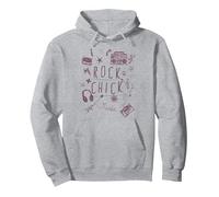 Rock Retro Doodle 80s music Rock & Roll Chicks Women Pullover Hoodie, Adult Unisex, Heather Grey, Medium