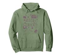 Rock Retro Doodle 80s music Rock & Roll Chicks Women Pullover Hoodie, Adult Unisex, Sage Green, X-Large