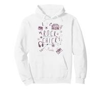 Rock Retro Doodle 80s music Rock & Roll Chicks Women Pullover Hoodie, Adult Unisex, White, XX-Large