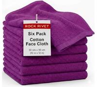 Rock Rivet Pack of 6 Face Cloths - 100% Egyptian Cotton Super Soft Washcloths 500GSM Quick Dry Flannels 30x30cm - High Absorbent Small Towels for Bathroom, Spa, and Gym (Purple)