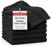 Rock Rivet Pack of 6 Face Cloths - 100% Egyptian Cotton Super Soft Washcloths 500GSM Quick Dry Flannels 30x30cm - High Absorbent Small Towels for Bathroom, Spa, and Gym (Black)