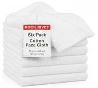Rock Rivet Pack of 6 Face Cloths - 100% Egyptian Cotton Super Soft Washcloths 500GSM Quick Dry Flannels 30x30cm - High Absorbent Small Towels for Bathroom, Spa, and Gym (White)