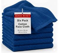 Rock Rivet Pack of 6 Face Cloths - 100% Egyptian Cotton Super Soft Washcloths 500GSM Quick Dry Flannels 30x30cm - High Absorbent Small Towels for Bathroom, Spa, and Gym (Blue)