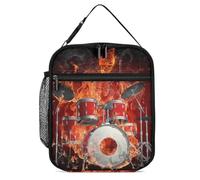Rock Roll Drums Flame Drummer Skull Insulated Lunch Bag Reusable Cooler Lunchbox Tote Meal Container for Women Men