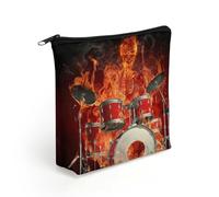 Rock Roll Drums Flame Drummer Skull Travel Makeup Bag Toiletry Cosmetic Pouch Aesthetic Organizer Pencil Case Pen Holder 8.3 X 7.5 Inch