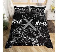 Rock Roll Music Duvet Cover King for Children,Guitar Instrument Bedding Set Room Decor Gift Comforter Cover,Retro Abstract Graffiti Quilt Cover with 2 Pillowcases, 3 Pieces, Soft