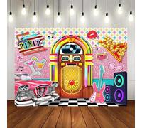 Rock Roll Party Backdrop Vintage Soda Shop Pink Guitar Box Racing Car Party Decorations Photography Background Banner Photo 240X180cm