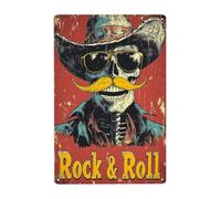 Rock & Roll Skull Vintage Music Metal Sign, Skeletons In Hats Metal Sign, For Home Man Cave Bar Music Pub Garage Yard 5.5x8inch