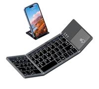 ROCK&ROWN Foldable Bluetooth Keyboard, Pocket Size Portable Wireless Keyboard with Touchpad for Mac OS,Android, Windows, Linux, PC, Tablet, with Rechargeable Li-ion Battery-Dark Gray