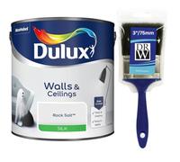 Rock Salt Walls & Ceilings Silk Emulsion Paint 2.5L + 3" Emulsion Paint Brush - Smooth Washable Silk Finish, Quick Dry, Low-VOC, Easy Application for Interior Walls & Ceilings
