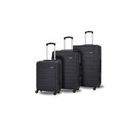Rock Seattle Set of 3 Hard Shell Suitcases in Black - Refined Lines, Angular Patterns & Lightweight Design - Telescopic Handle & Impact-Resistant Material - Small, Medium & Large Included