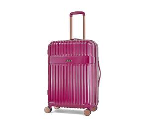 Rock Selene Medium Expandable Hard Shell Hold Suitcase in Pink - Elegant Design, 360 Swivel-Wheels, Telescopic Handle, Metallic Finish, Copper Accents & TSA Combination Lock - 66x45x31cm 3.9KG