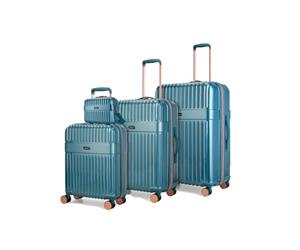 Rock Selene Set of 4 Hard Shell Suitcases in Blue - Elegant Design, 360 Swivel-Wheels, Telescopic Handle, Metallic Finish, Copper Accents & TSA Combination Lock - Small, Medium, Large & Vanity