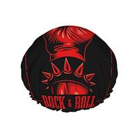 Rock Shower Cap,Abstract Red Hand In Rock N Roll Sign Waterproof Double Layer Bath Caps Perfect For All Hair Lengths And Thicknesses