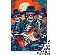 Rock Skeleton Band Jigsaw Puzzle for Adults 1000 Piece Jigsaw Puzzle Paper Night Music Scene Puzzle Game for Family Stress Relief Home Decor Gift 38x26cm/1000pcs