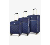 Rock Sloane 3 Piece Set 8 Wheel Softshell Suitcases Navy