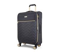 Rock Sloane Medium Expandable Soft Shell Hold Suitcase in Charcoal - Signature London Styling, 360 Swivel-Wheels, Telescopic Handle, Stylish Gold Accents & TSA Combination Lock - 67 x 41 x 30 cm 2.7KG