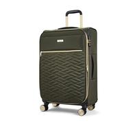 Rock Sloane Medium Expandable Soft Shell Hold Suitcase in Khaki - Signature London Styling, 360 Swivel-Wheels, Telescopic Handle, Stylish Gold Accents & TSA Combination Lock - 67 x 41 x 30 cm 2.7KG