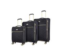 Rock Sloane Set of 3 Expandable Soft Shell Suitcases - Black | Small, Medium & Large - Signature London Styling - Gold Accents - Telescopic Handle - 8 Wheels - TSA Lock - 8.1kg Weight