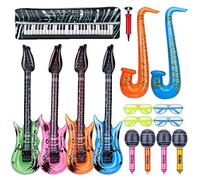 Rock Star Ballons, Inflatable Musical Instrument Balloons, Photo Booth Props Guitar Saxophone Microphone Balloons Musical Toys, Party Supplies Decorations Accessories Birthday Festival Carnival Gift
