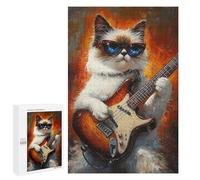 Rock Star Cat Guitar Painting -2 - Displayable Picture Puzzle, 1000 PCS, Festive Gift for Adults - with A Decorative Finish