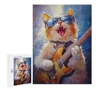 Rock Star Cat Guitar Painting -7 - Displayable Picture Puzzle, 500 PCS, Mindful Gift for Adults - for Relaxation at Home