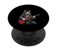 Rock Star Cat Playing Guitar Rock and Folk Men Women Kids PopSockets Adhesive PopGrip