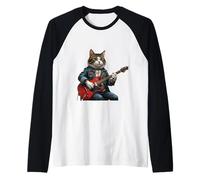 Rock Star Cat Playing Guitar Rock and Folk Men Women Kids Raglan Baseball Tee