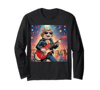 Rock Star Cat Playing Guitar Rock and Roll Men Women Kids Long Sleeve T-Shirt