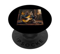 Rock Star Cat Playing Guitar Rock and Roll Men Women Kids PopSockets Adhesive PopGrip