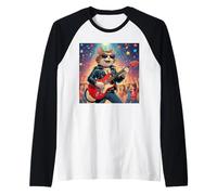 Rock Star Cat Playing Guitar Rock and Roll Men Women Kids Raglan Baseball Tee