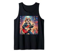 Rock Star Cat Playing Guitar Rock and Roll Men Women Kids Tank Top