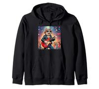 Rock Star Cat Playing Guitar Rock and Roll Men Women Kids Zip Hoodie