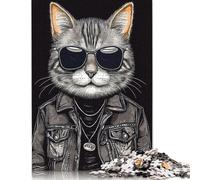 Rock Star Cat Vintage 500 Piece Jigsaw Puzzle | Jigsaw Puzzle | Sustainable Puzzle for Adults | Premium 100% Wooden Puzzle | Fun Games 500pcs (52x38cm)