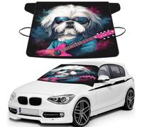 Rock Star Cute White Shih Tzu Print Car Windshield Cover For Ice And Snow Universal Fit For Most Cars Multifuntional Ice Protector Keep Snow Frost Off