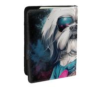 Rock Star Cute White Shih Tzu Printed Passport Holder,Travel Pu Leather Passport Cover Case Organiser for Men Women,6.5 Inch