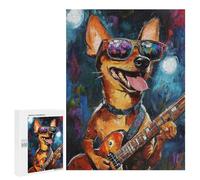 Rock Star Dog Guitar Painting -5 Puzzle 1000 Teile Schwer Puzzle Spielzeug Lernspiel Impossible Herausforderungsspielzeug Für Erwachsene Kinder 500 PCS