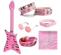 Rock Star Fancy Dress 7PCS Punk Gothic Rocker Costume Set Kids Inflatable Guitar Punk Rockstar Accessories Kids Rock Star Heavy Metal Punk Gothic 70s 80s 90s Rockstar Disco Costume Accessories