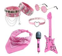 Rock Star Fancy Dress Kids,7 PCS Kid Rockstar Accessories,Rock Star Accessories for Kids,80s Fancy Dress,Includes Wristband Microphone Bass Headband Collar Glasses